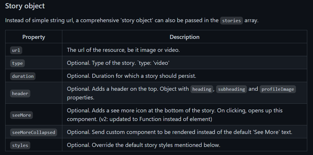 Story object properties